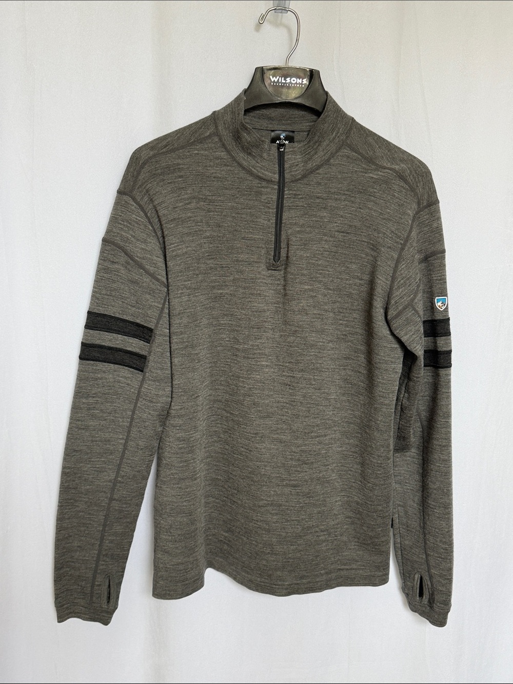 Kuhl Men's 100% Merino Wool 1/4 Zip Size L Grey Black Layering Gorpcore Hiking